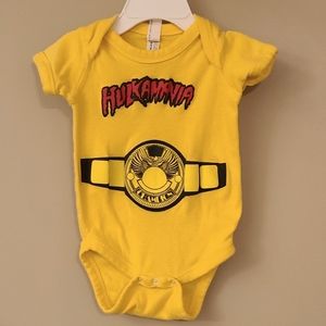 Hulkamania yellow short sleeved onesie/bodysuit